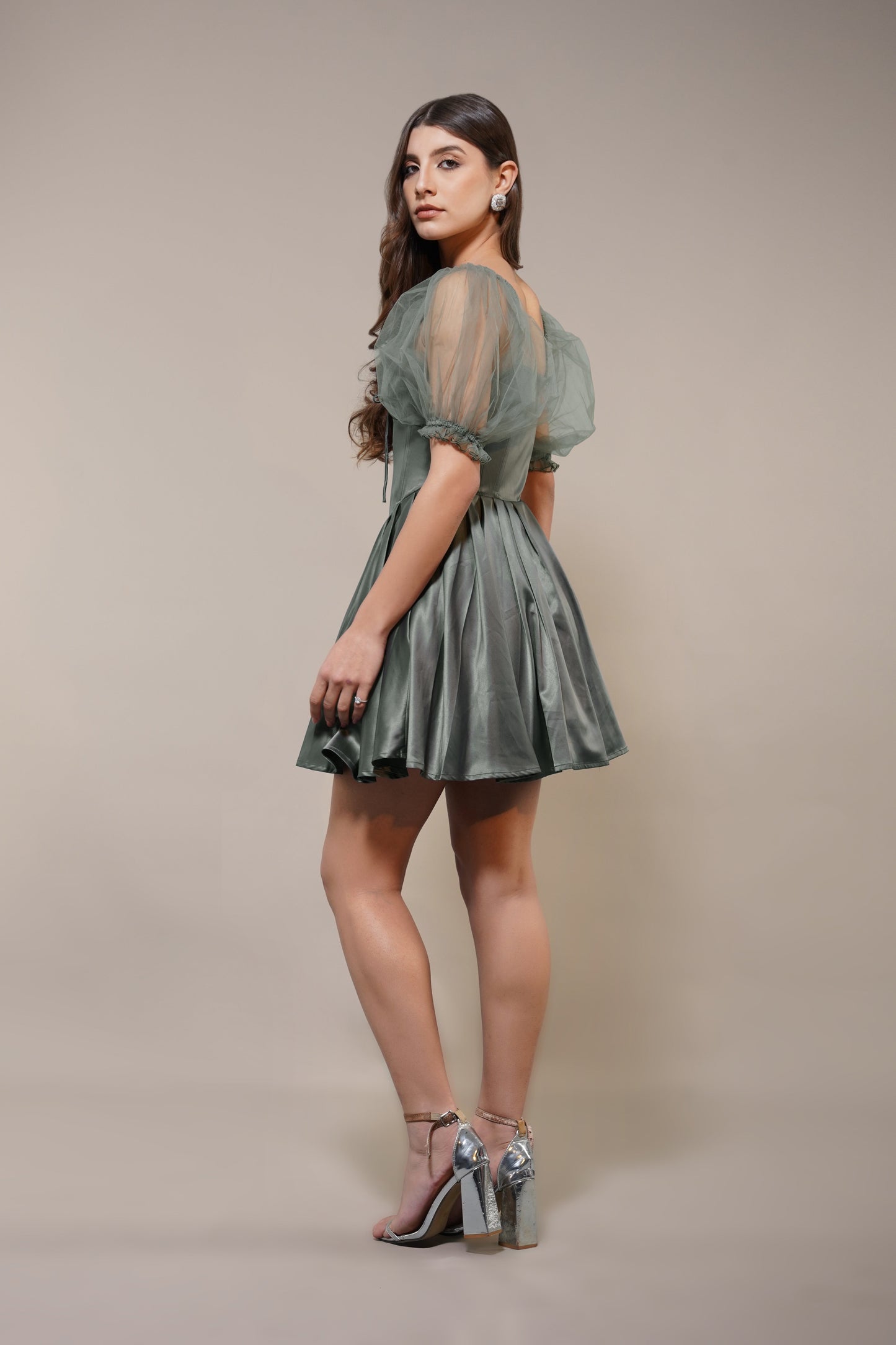 Keila Mini Dress in Green Grey