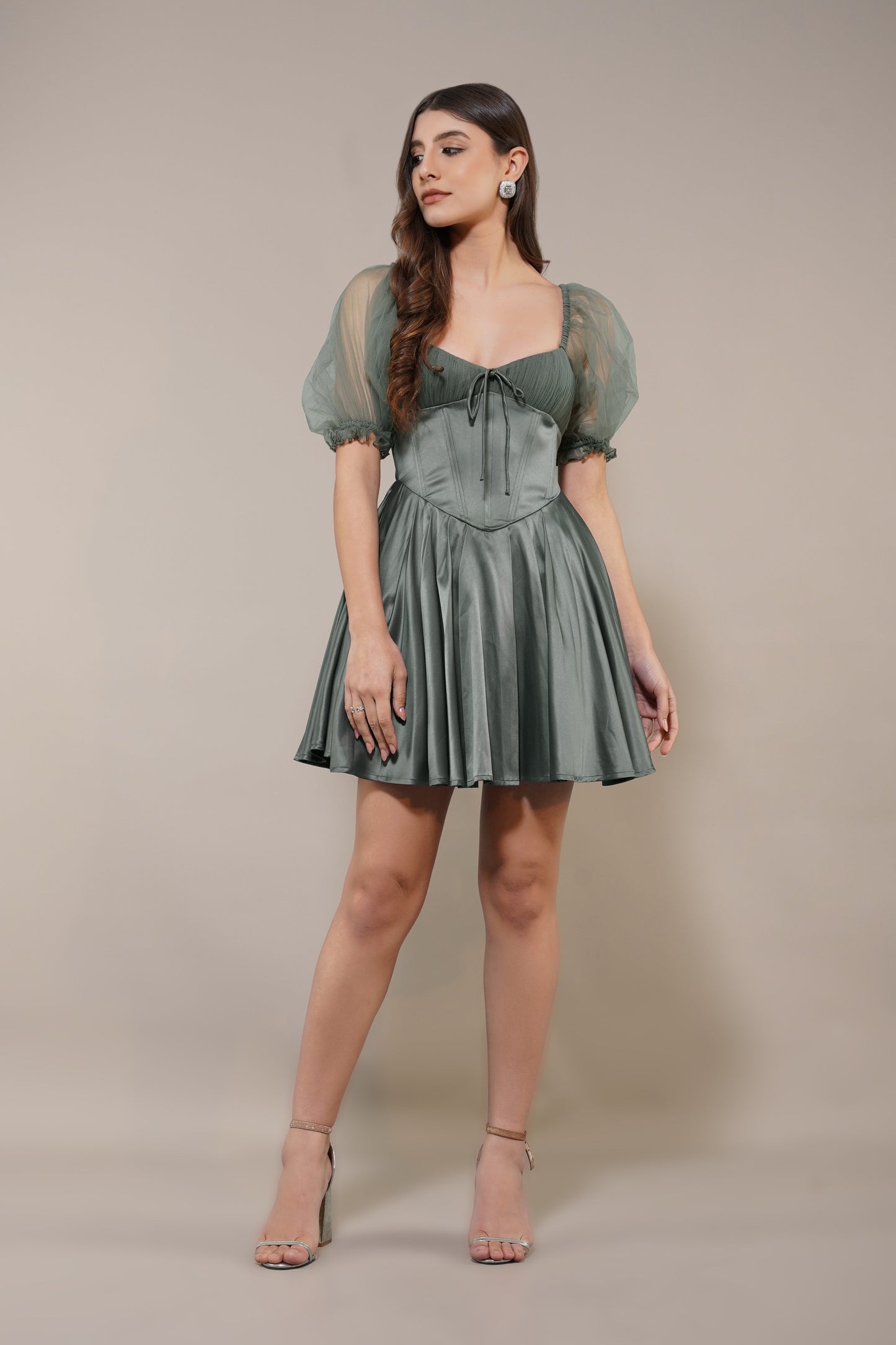 Keila Mini Dress in Green Grey