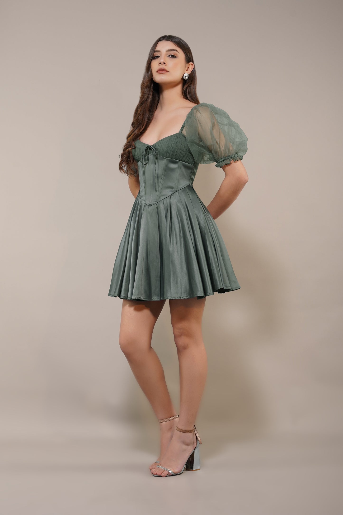 Keila Mini Dress in Green Grey
