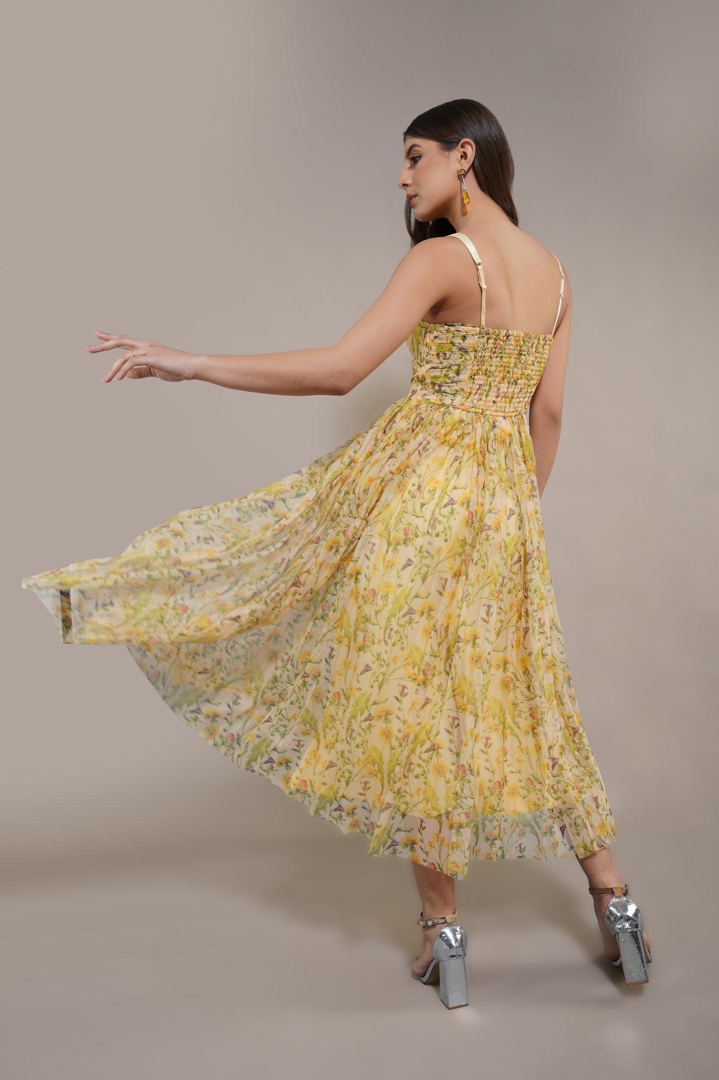 Dane Yellow Floral Corset Midi Dress