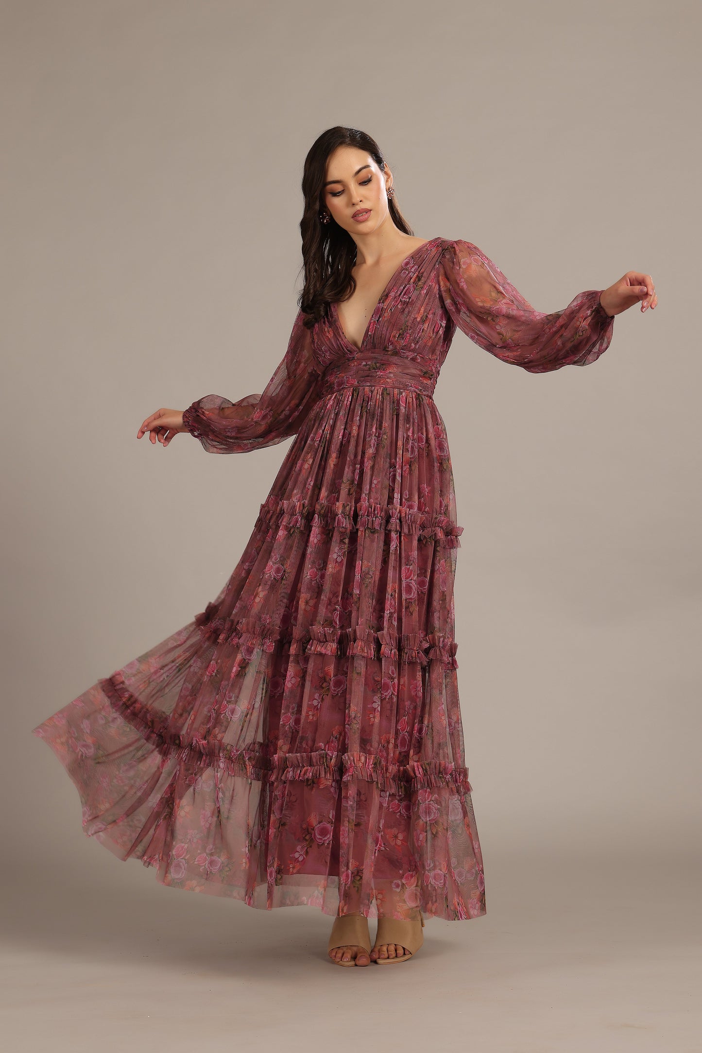 Lydia Maxi Dress in Purple Floral