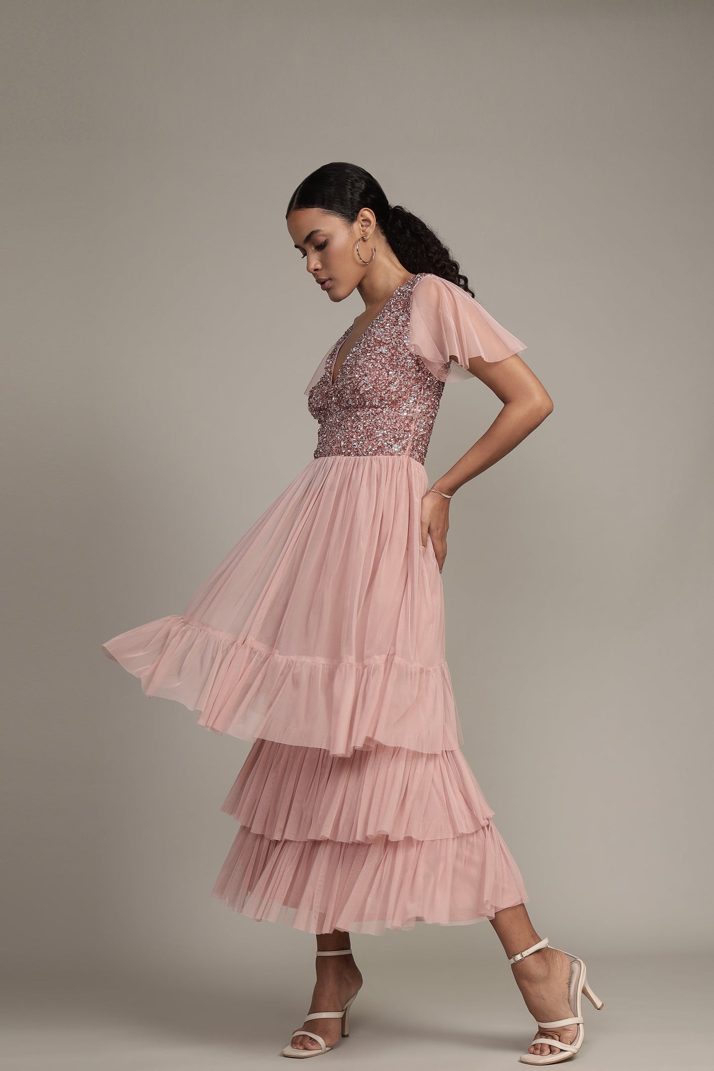 Maddie Embellished Midi in Dusty Pink