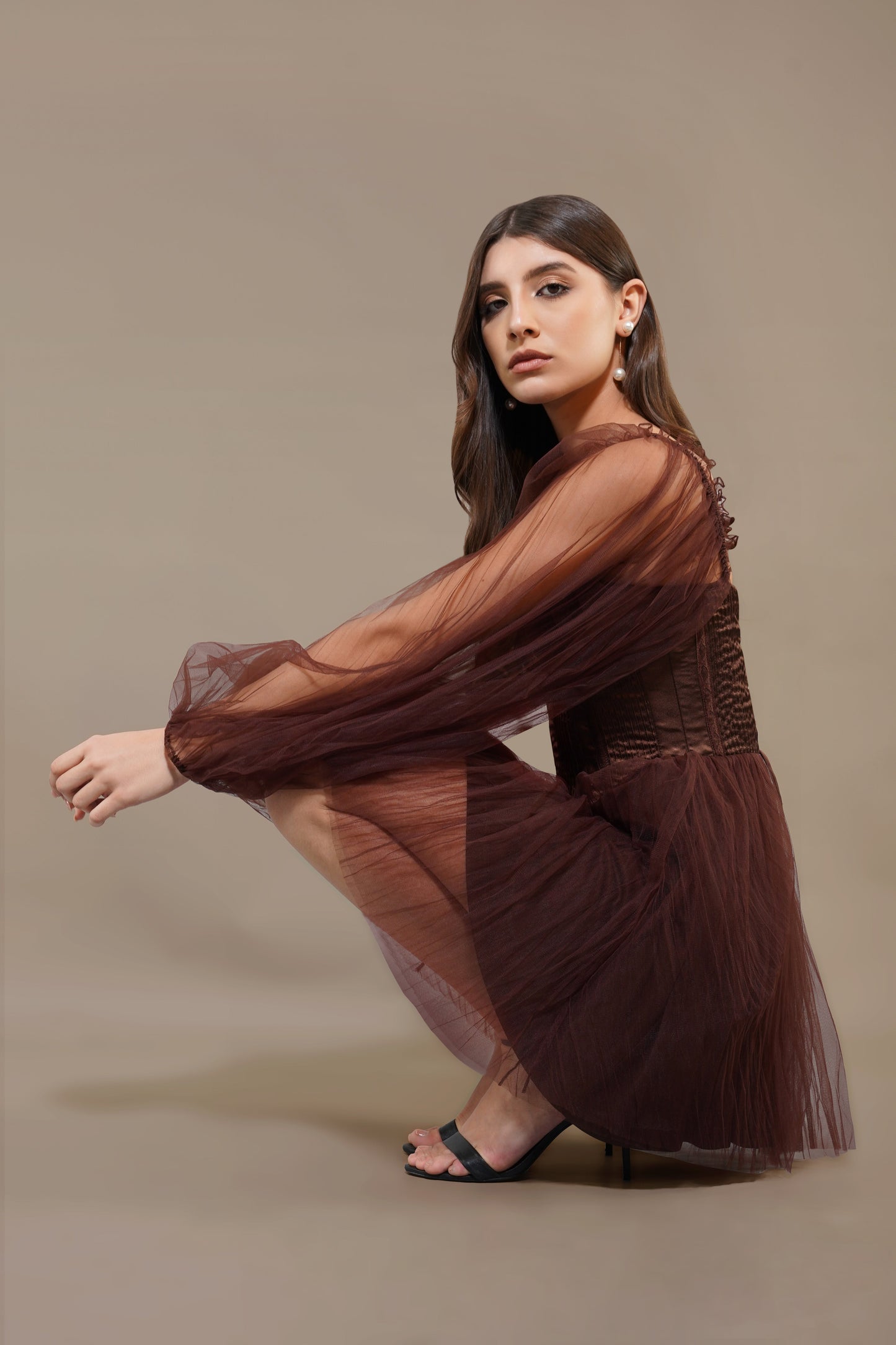 Tara Mini Dress in Coffee Brown