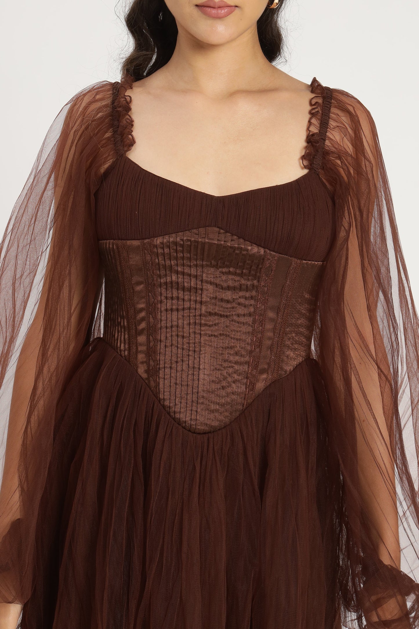Tara Mini Dress in Coffee Brown