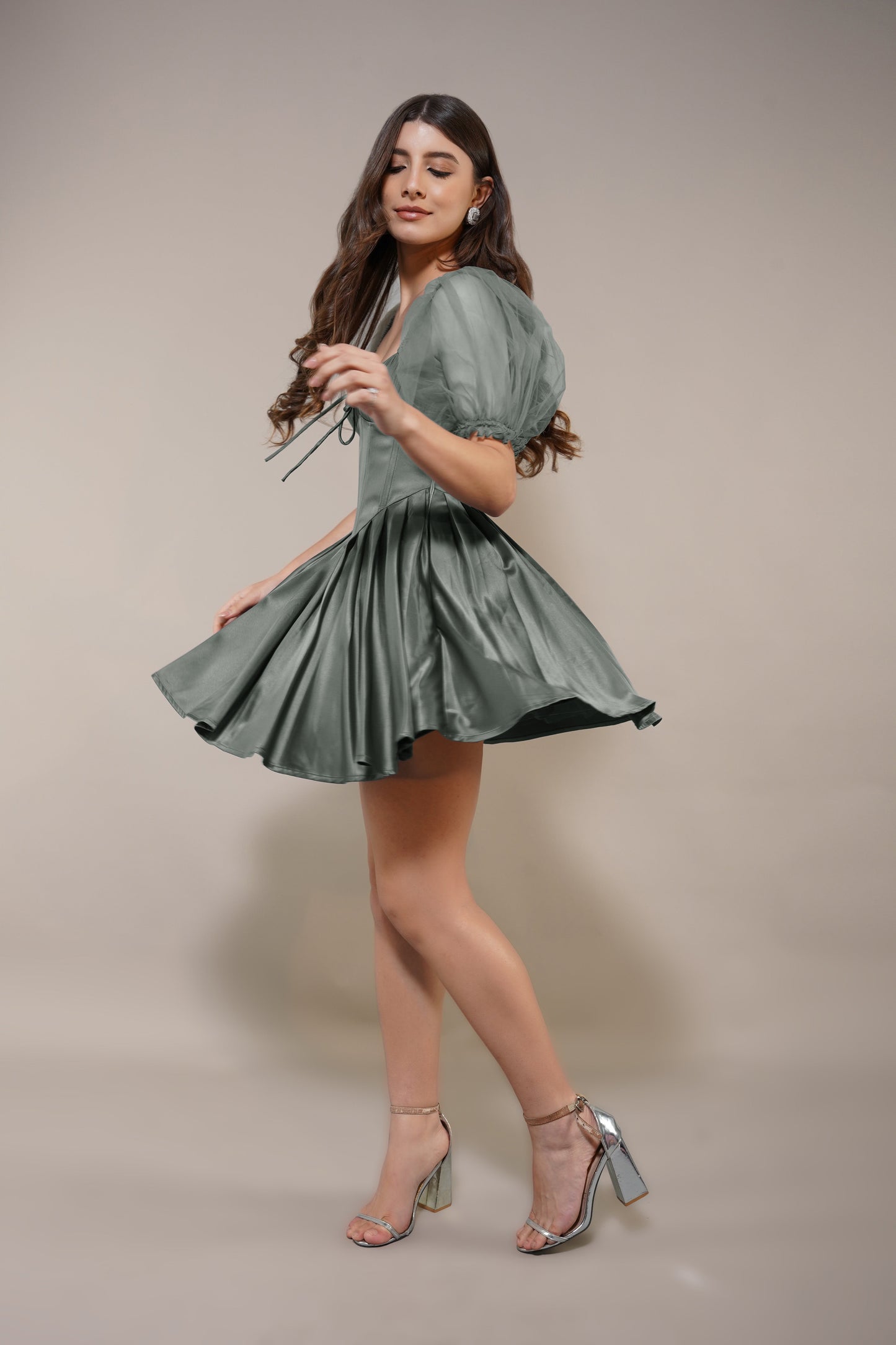 Keila Mini Dress in Green Grey