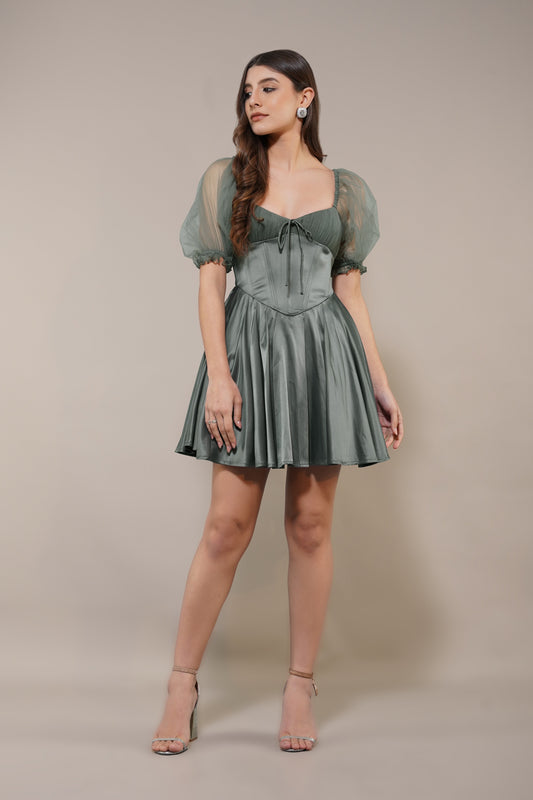 Keila Mini Dress in Green Grey