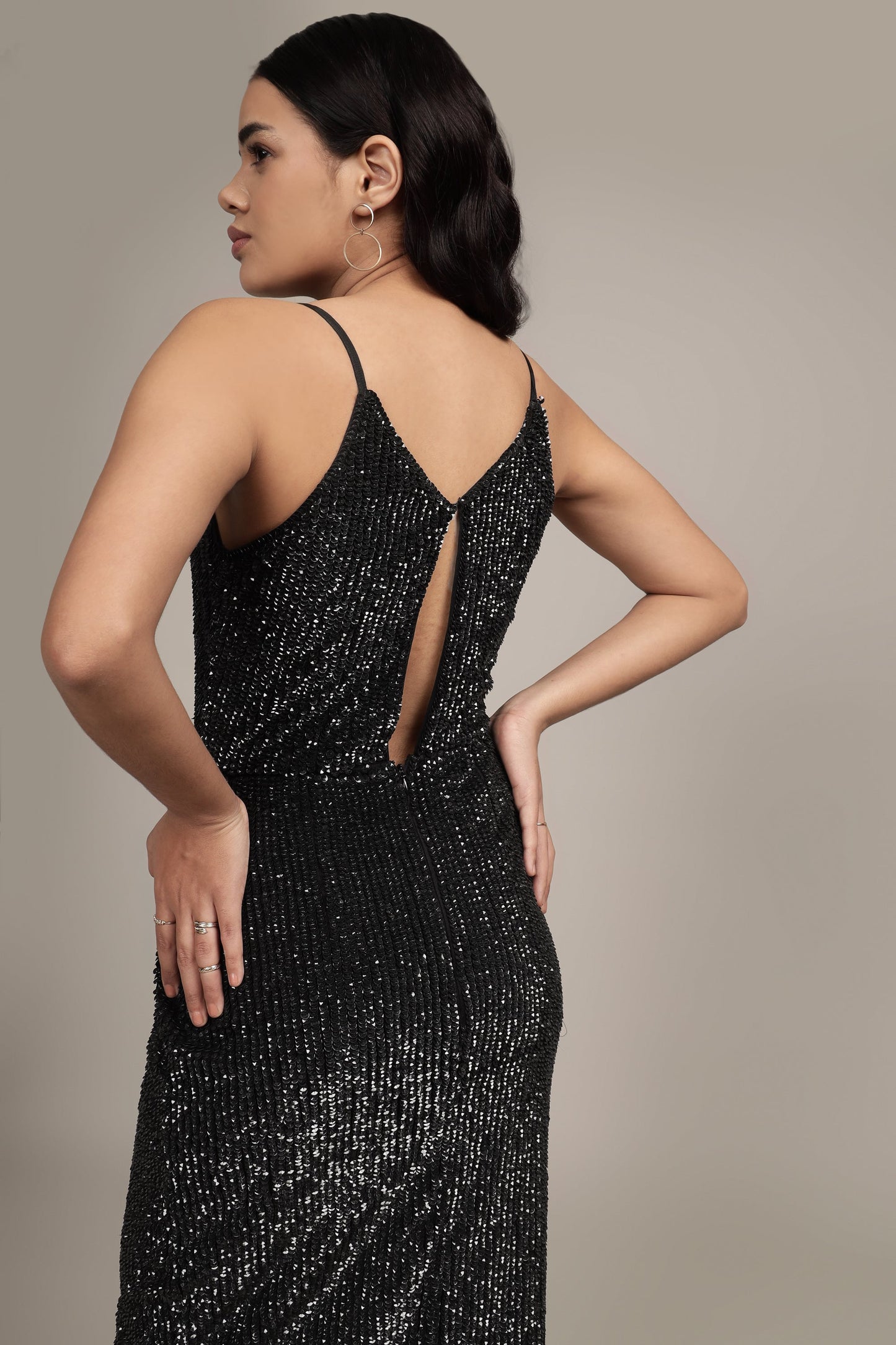 Asher Embellished Midi Dress in Black