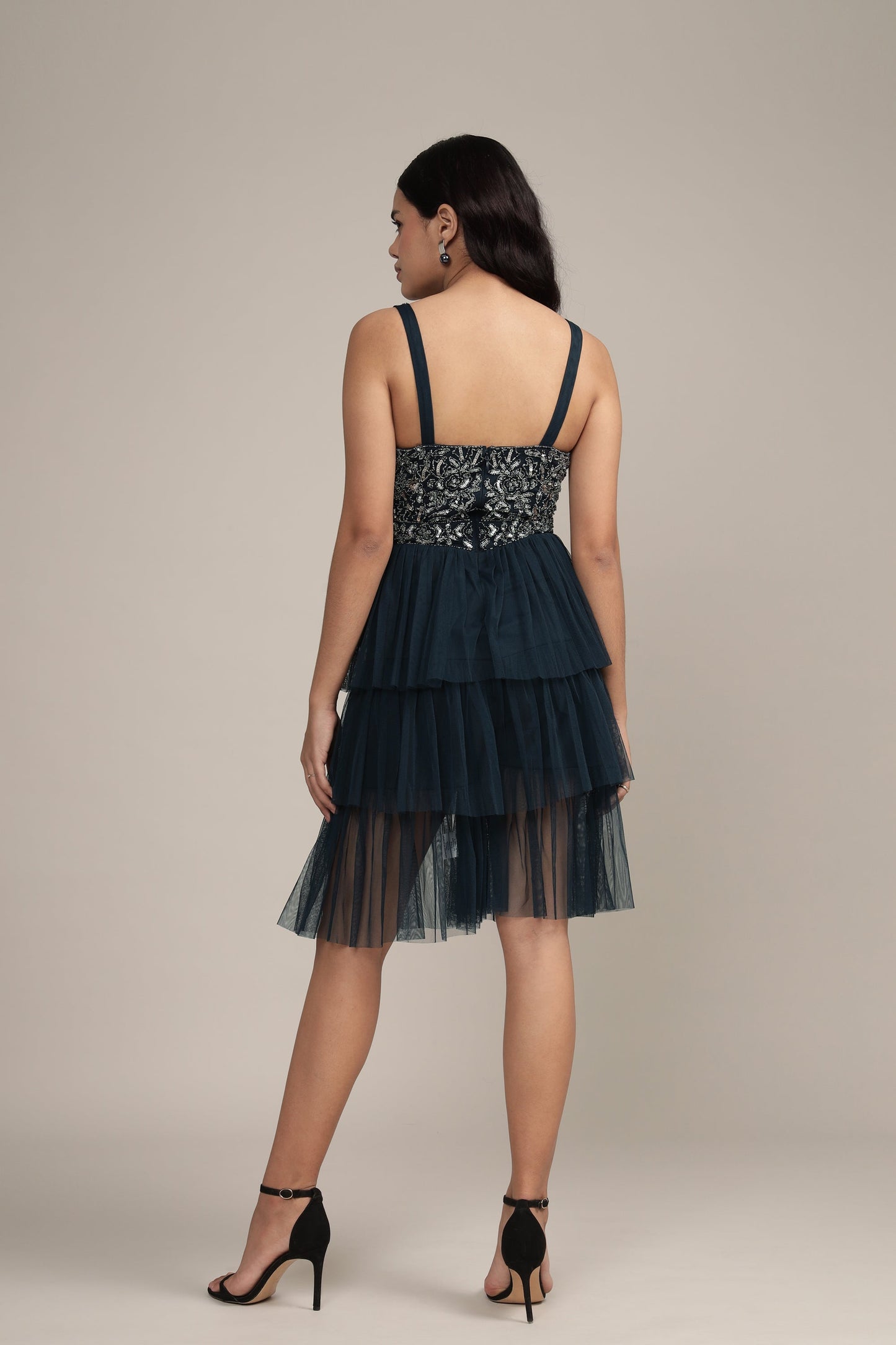 Builda Embellished Mini Dress in Navy