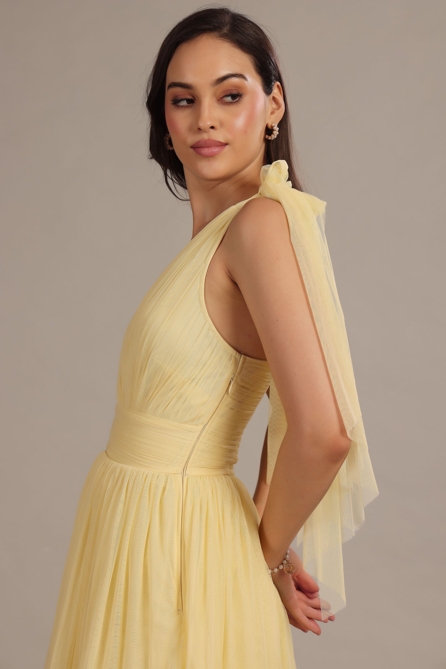 Bow Shoulder Madison Midi Dress in Buttercup