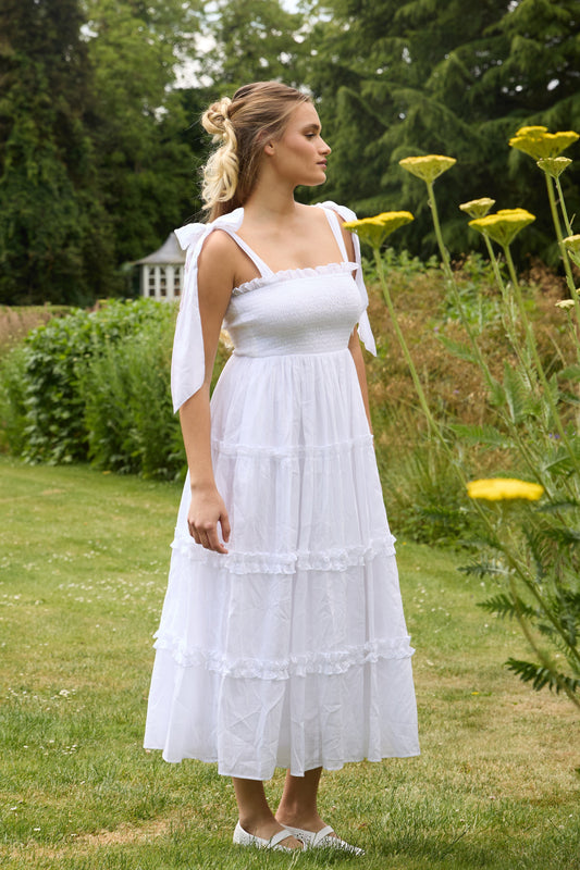 Louise Cotton Midi Dress in White