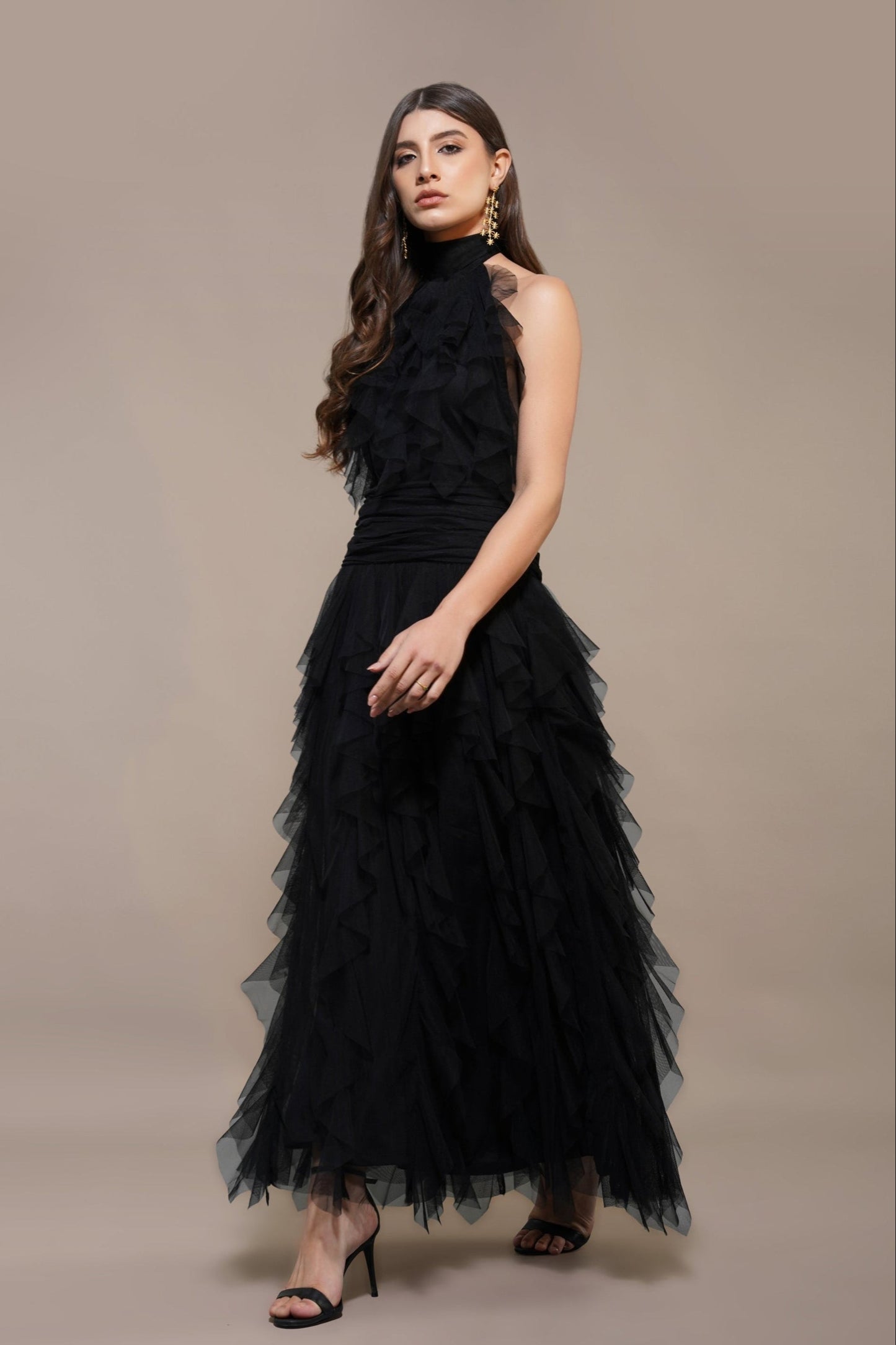 Tabitha Maxi Ruffle Dress in Black