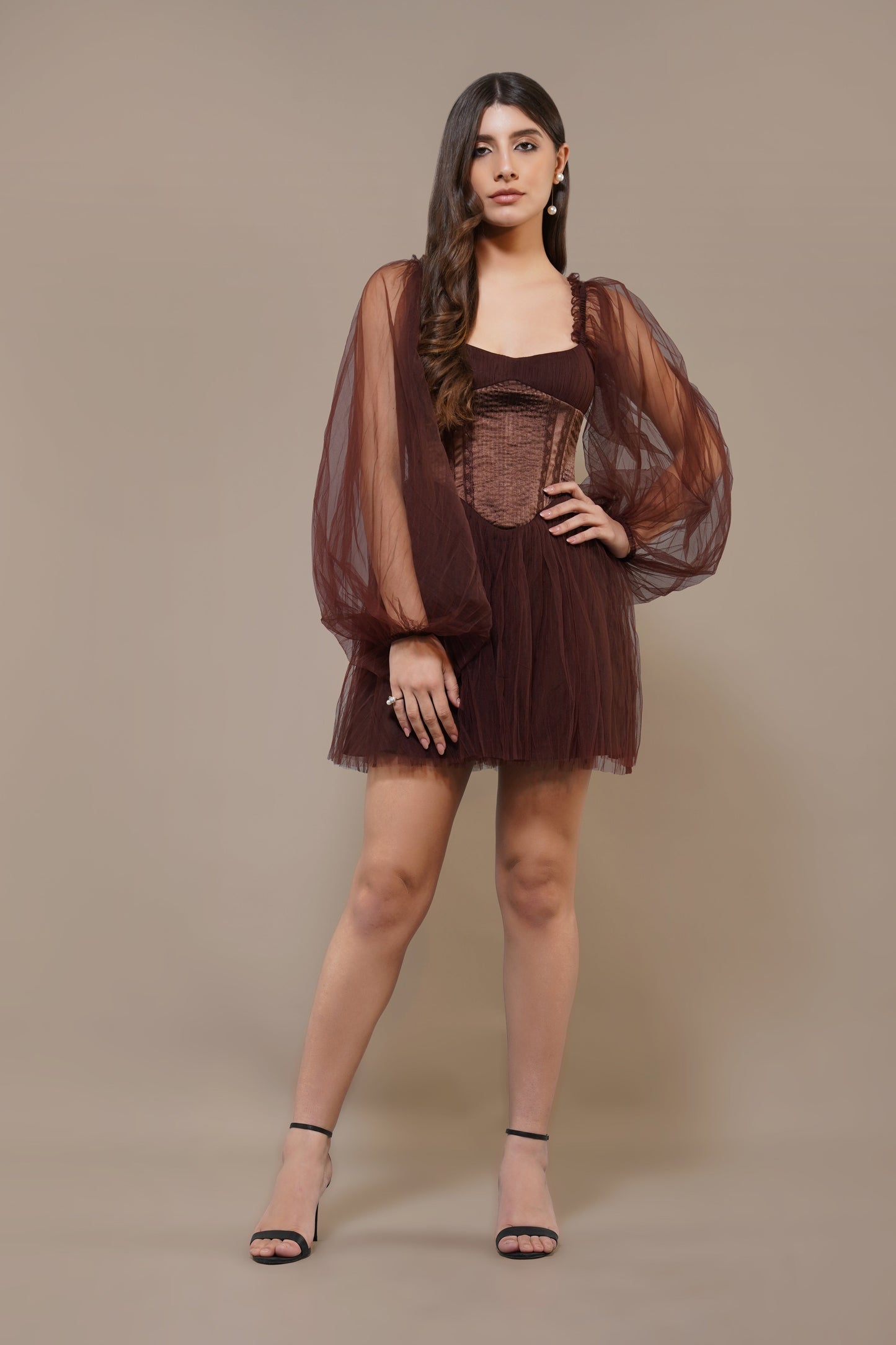 Tara Mini Dress in Coffee Brown