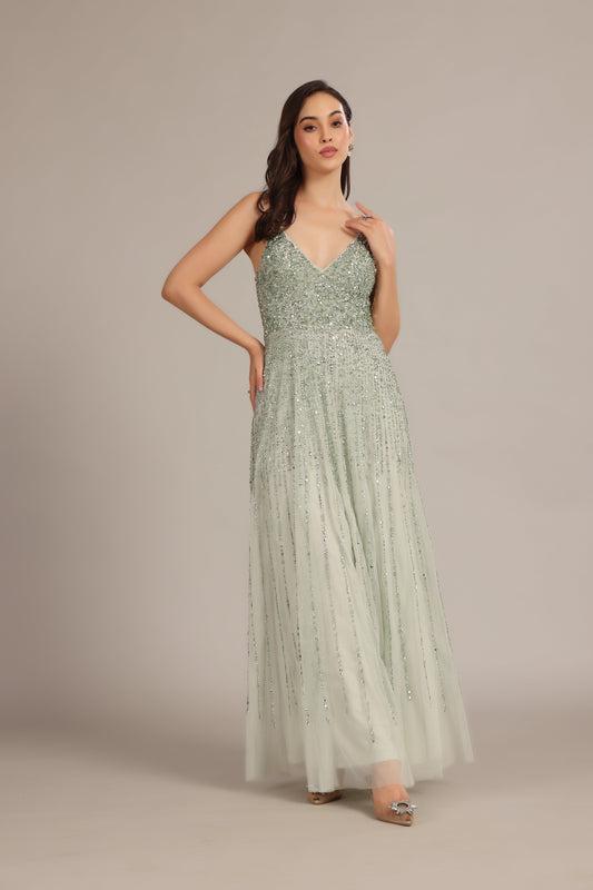 Legacy Embellished Maxi Dress in Sage Green